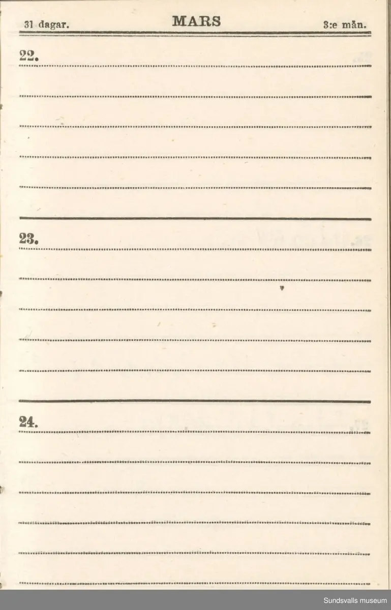 Dagbok. Erik Petter Wallmark (1870-1891) 

E.P. Wallmark föddes på ett hemman i Valla, Selånger. Han var student vid Uppsala universitet och klarade sin fil.kand. på endast två terminer.  E.P. Wallmark var sjuk i tbc och avled endast 20 år gammal. 
Anteckningarna, skrivna mellan 1888-1891, rör bland annat hans tid i Uppsala och sjukdomens förlopp. 

Se länkade filer för komplett dagbok