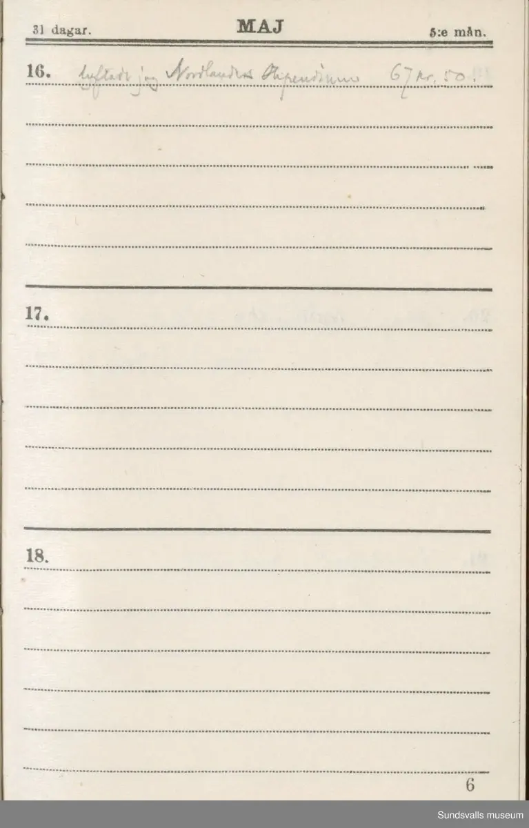 Dagbok. Erik Petter Wallmark (1870-1891) 

E.P. Wallmark föddes på ett hemman i Valla, Selånger. Han var student vid Uppsala universitet och klarade sin fil.kand. på endast två terminer.  E.P. Wallmark var sjuk i tbc och avled endast 20 år gammal. 
Anteckningarna, skrivna mellan 1888-1891, rör bland annat hans tid i Uppsala och sjukdomens förlopp. 


Se länkade filer för komplett dadbok.