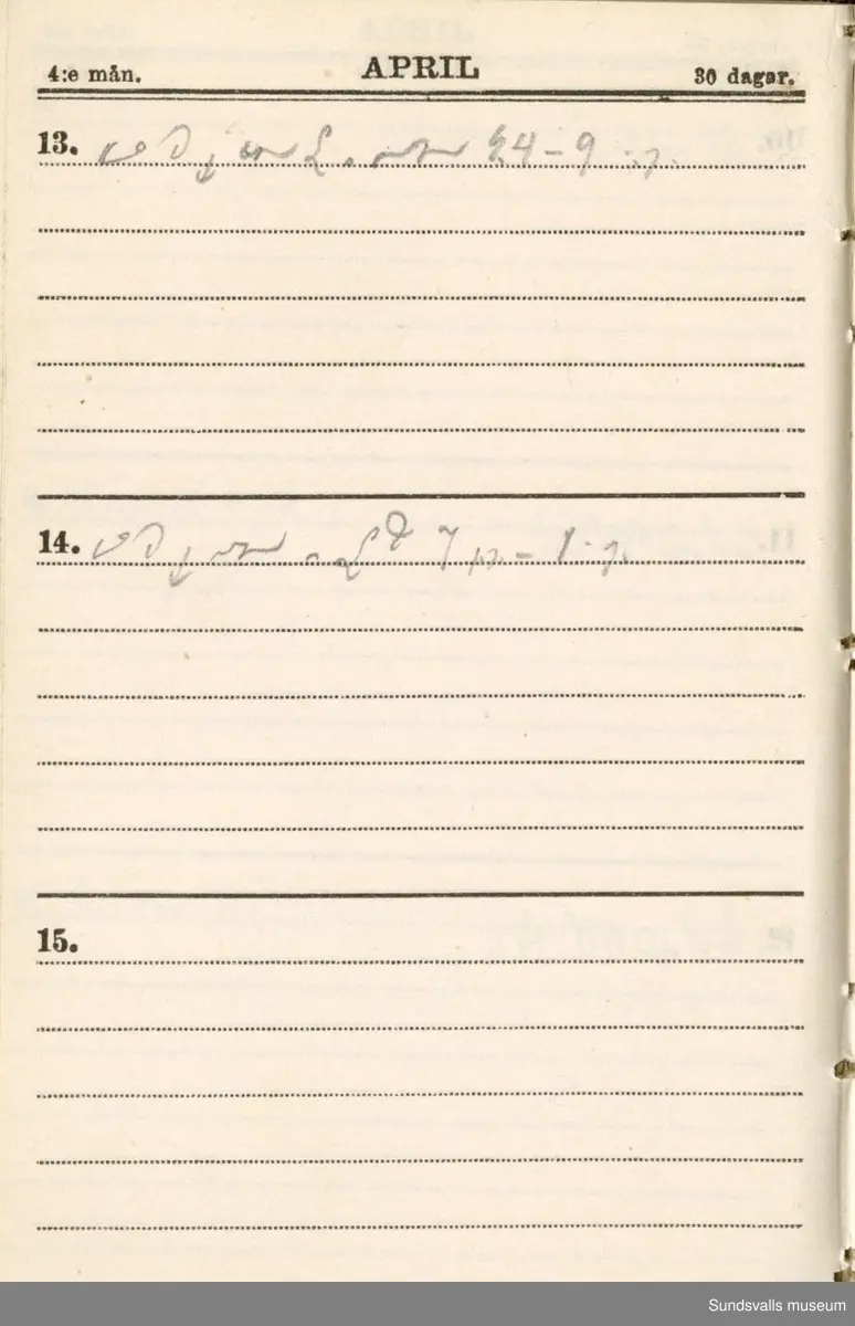 Dagbok. Erik Petter Wallmark (1870-1891) 

E.P. Wallmark föddes på ett hemman i Valla, Selånger. Han var student vid Uppsala universitet och klarade sin fil.kand. på endast två terminer.  E.P. Wallmark var sjuk i tbc och avled endast 20 år gammal. 
Anteckningarna, skrivna mellan 1888-1891, rör bland annat hans tid i Uppsala och sjukdomens förlopp. 

Se länkade filer för komplett dagbok