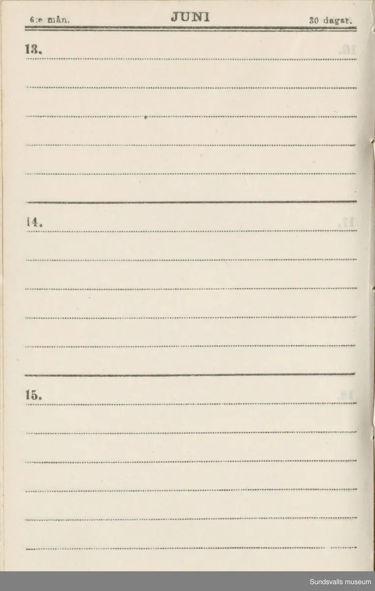 Dagbok. Erik Petter Wallmark (1870-1891) 

E.P. Wallmark föddes på ett hemman i Valla, Selånger. Han var student vid Uppsala universitet och klarade sin fil.kand. på endast två terminer.  E.P. Wallmark var sjuk i tbc och avled endast 20 år gammal. 
Anteckningarna, skrivna mellan 1888-1891, rör bland annat hans tid i Uppsala och sjukdomens förlopp. 


Se länkade filer för komplett dadbok.