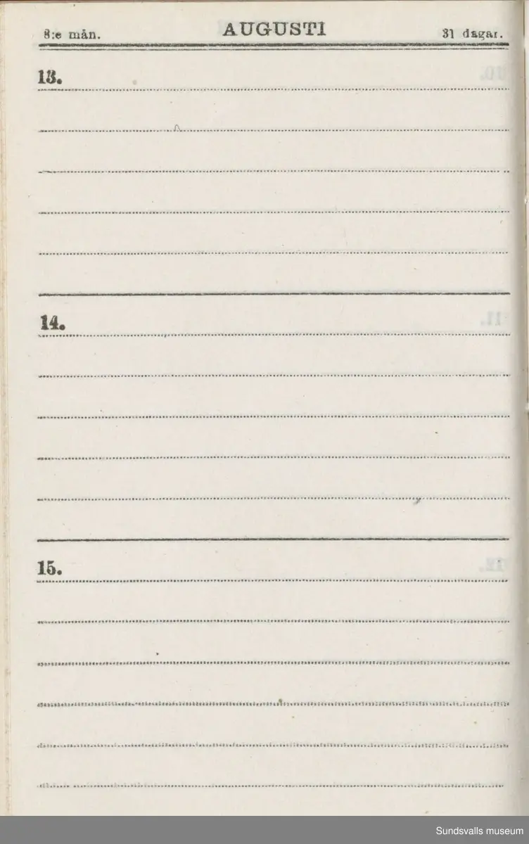 Dagbok. Erik Petter Wallmark (1870-1891) 

E.P. Wallmark föddes på ett hemman i Valla, Selånger. Han var student vid Uppsala universitet och klarade sin fil.kand. på endast två terminer.  E.P. Wallmark var sjuk i tbc och avled endast 20 år gammal. 
Anteckningarna, skrivna mellan 1888-1891, rör bland annat hans tid i Uppsala och sjukdomens förlopp. 


Se länkade filer för komplett dadbok.