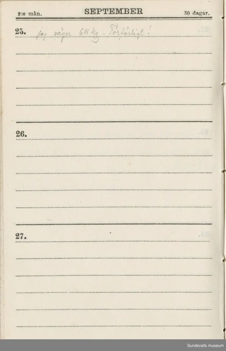 Dagbok. Erik Petter Wallmark (1870-1891) 

E.P. Wallmark föddes på ett hemman i Valla, Selånger. Han var student vid Uppsala universitet och klarade sin fil.kand. på endast två terminer.  E.P. Wallmark var sjuk i tbc och avled endast 20 år gammal. 
Anteckningarna, skrivna mellan 1888-1891, rör bland annat hans tid i Uppsala och sjukdomens förlopp. 


Se länkade filer för komplett dadbok.