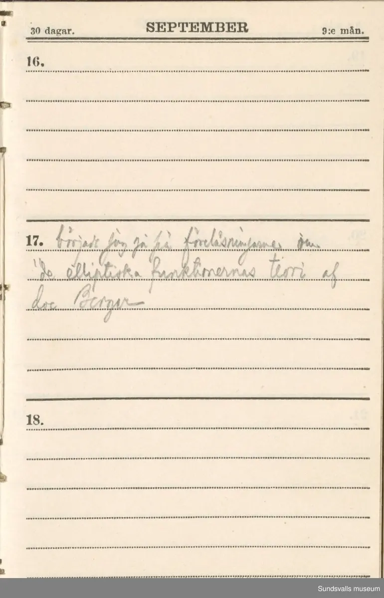 Dagbok. Erik Petter Wallmark (1870-1891) 

E.P. Wallmark föddes på ett hemman i Valla, Selånger. Han var student vid Uppsala universitet och klarade sin fil.kand. på endast två terminer.  E.P. Wallmark var sjuk i tbc och avled endast 20 år gammal. 
Anteckningarna, skrivna mellan 1888-1891, rör bland annat hans tid i Uppsala och sjukdomens förlopp. 

Se länkade filer för komplett dagbok
