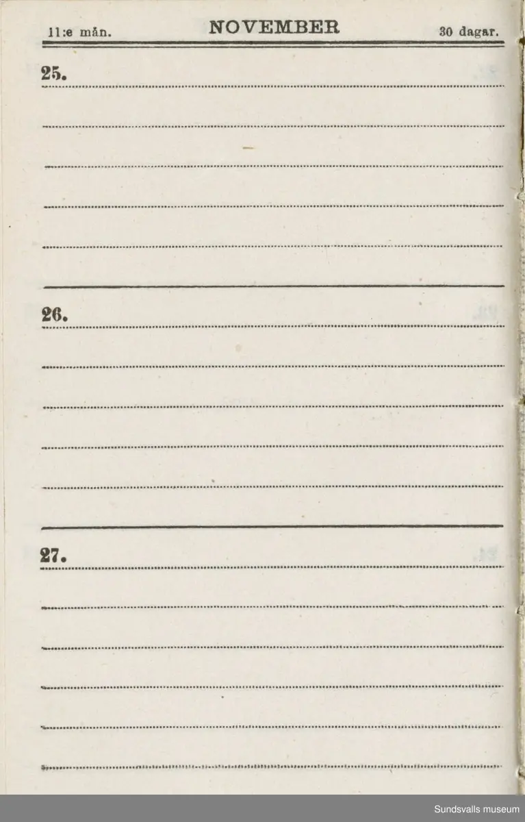 Dagbok. Erik Petter Wallmark (1870-1891) 

E.P. Wallmark föddes på ett hemman i Valla, Selånger. Han var student vid Uppsala universitet och klarade sin fil.kand. på endast två terminer.  E.P. Wallmark var sjuk i tbc och avled endast 20 år gammal. 
Anteckningarna, skrivna mellan 1888-1891, rör bland annat hans tid i Uppsala och sjukdomens förlopp. 


Se länkade filer för komplett dadbok.