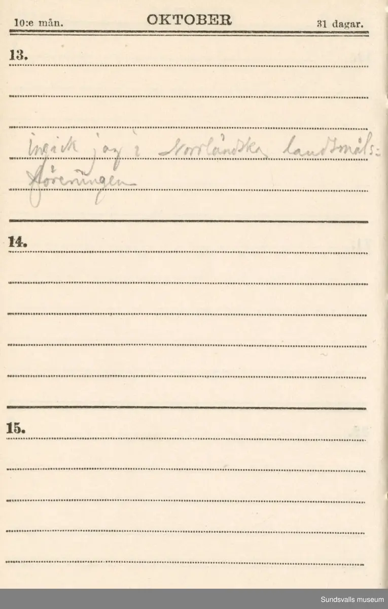 Dagbok. Erik Petter Wallmark (1870-1891) 

E.P. Wallmark föddes på ett hemman i Valla, Selånger. Han var student vid Uppsala universitet och klarade sin fil.kand. på endast två terminer.  E.P. Wallmark var sjuk i tbc och avled endast 20 år gammal. 
Anteckningarna, skrivna mellan 1888-1891, rör bland annat hans tid i Uppsala och sjukdomens förlopp. 

Se länkade filer för komplett dagbok