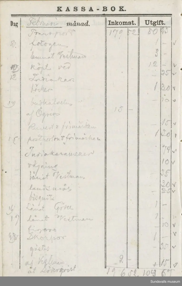 Dagbok. Erik Petter Wallmark (1870-1891) 

E.P. Wallmark föddes på ett hemman i Valla, Selånger. Han var student vid Uppsala universitet och klarade sin fil.kand. på endast två terminer.  E.P. Wallmark var sjuk i tbc och avled endast 20 år gammal. 
Anteckningarna, skrivna mellan 1888-1891, rör bland annat hans tid i Uppsala och sjukdomens förlopp. 


Se länkade filer för komplett dadbok.