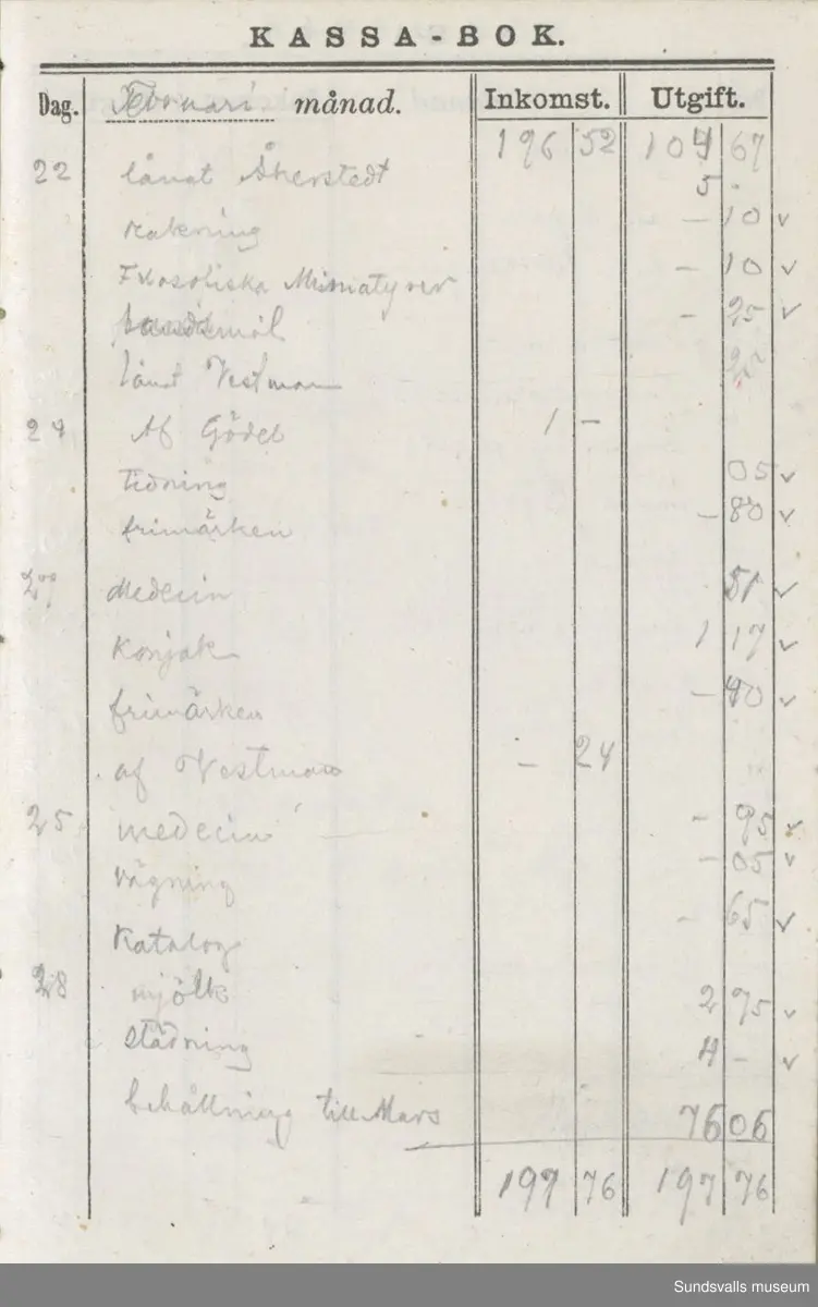 Dagbok. Erik Petter Wallmark (1870-1891) 

E.P. Wallmark föddes på ett hemman i Valla, Selånger. Han var student vid Uppsala universitet och klarade sin fil.kand. på endast två terminer.  E.P. Wallmark var sjuk i tbc och avled endast 20 år gammal. 
Anteckningarna, skrivna mellan 1888-1891, rör bland annat hans tid i Uppsala och sjukdomens förlopp. 


Se länkade filer för komplett dadbok.