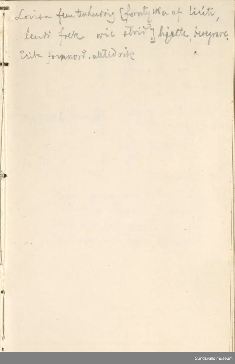 Dagbok. Erik Petter Wallmark (1870-1891) 

E.P. Wallmark föddes på ett hemman i Valla, Selånger. Han var student vid Uppsala universitet och klarade sin fil.kand. på endast två terminer.  E.P. Wallmark var sjuk i tbc och avled endast 20 år gammal. 
Anteckningarna, skrivna mellan 1888-1891, rör bland annat hans tid i Uppsala och sjukdomens förlopp. 

Se länkade filer för komplett dagbok