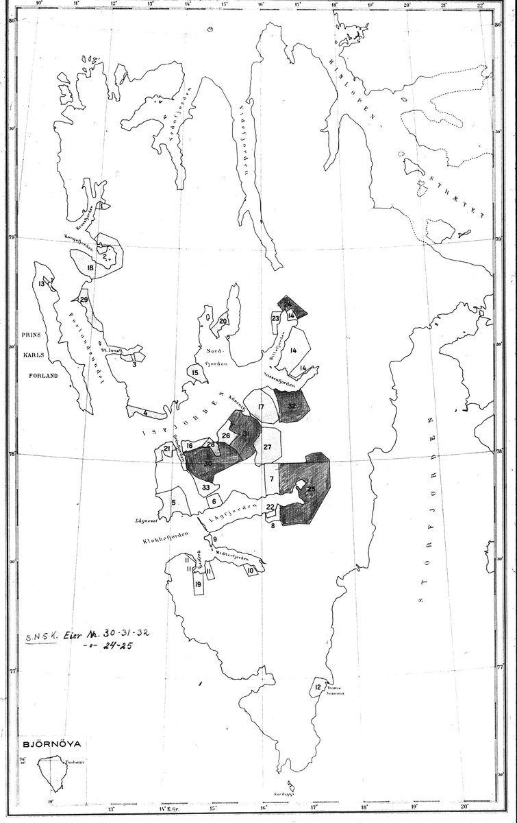 Tekst med bildet: S.N.S.K.`s Eiendommer (Felter) 1936