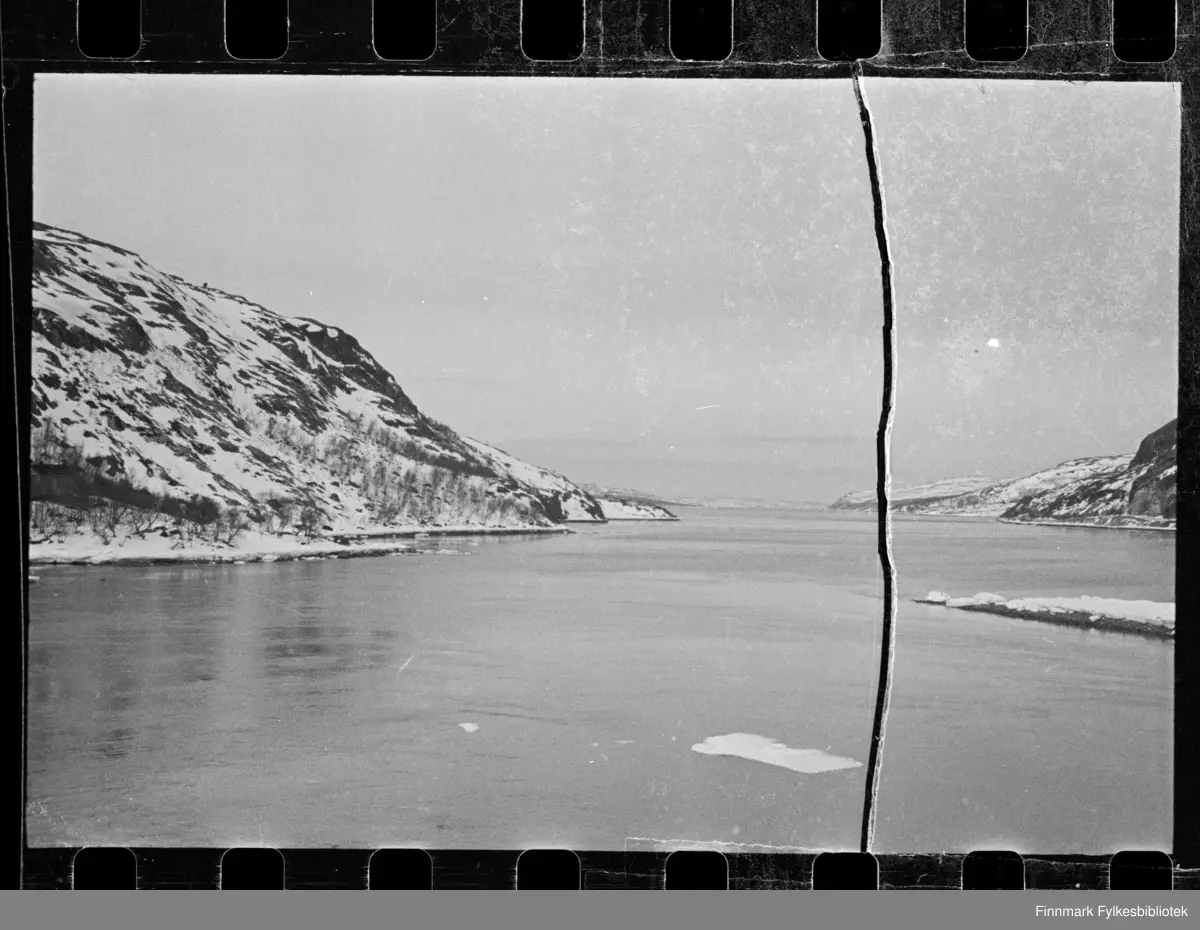 Elvenesfjorden sett nordover mot Prestøya. Sør-Varanger kommune

Foto antagelig tatt på slutten av 1940-tallet, tidlig 1950-tallet 