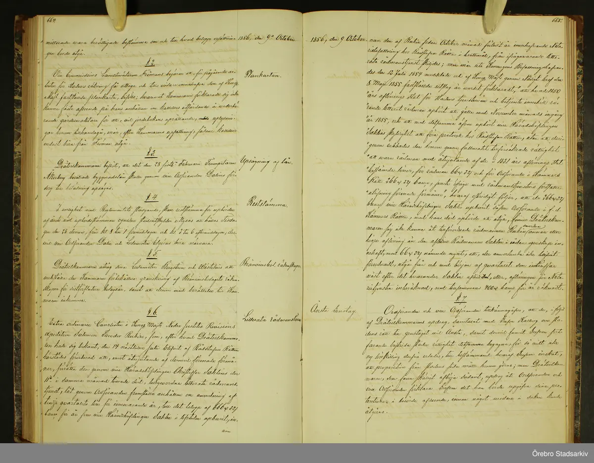 Örebro stad Drätselkammaren, 1856. Protokoll, § 1, 2, 3, 4, 5, 6, 7