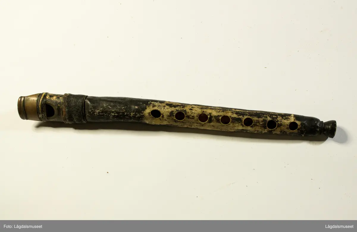 Fløyta er laget av tørket kuhale. Munnstykket er profft laga, trolig av en gjørtler. Sannsynligvis av messing, mens blokka er av tre. Fløyta har sju fingerhull foran, men ingen tettehull for tommel bak. Avskallet svart farge. Rundt et belte øverste på fløyta hvor det er risset inn: SVRT eller SURT - 1562. Ikke nødvendigvis en referanse til årstall og alder.