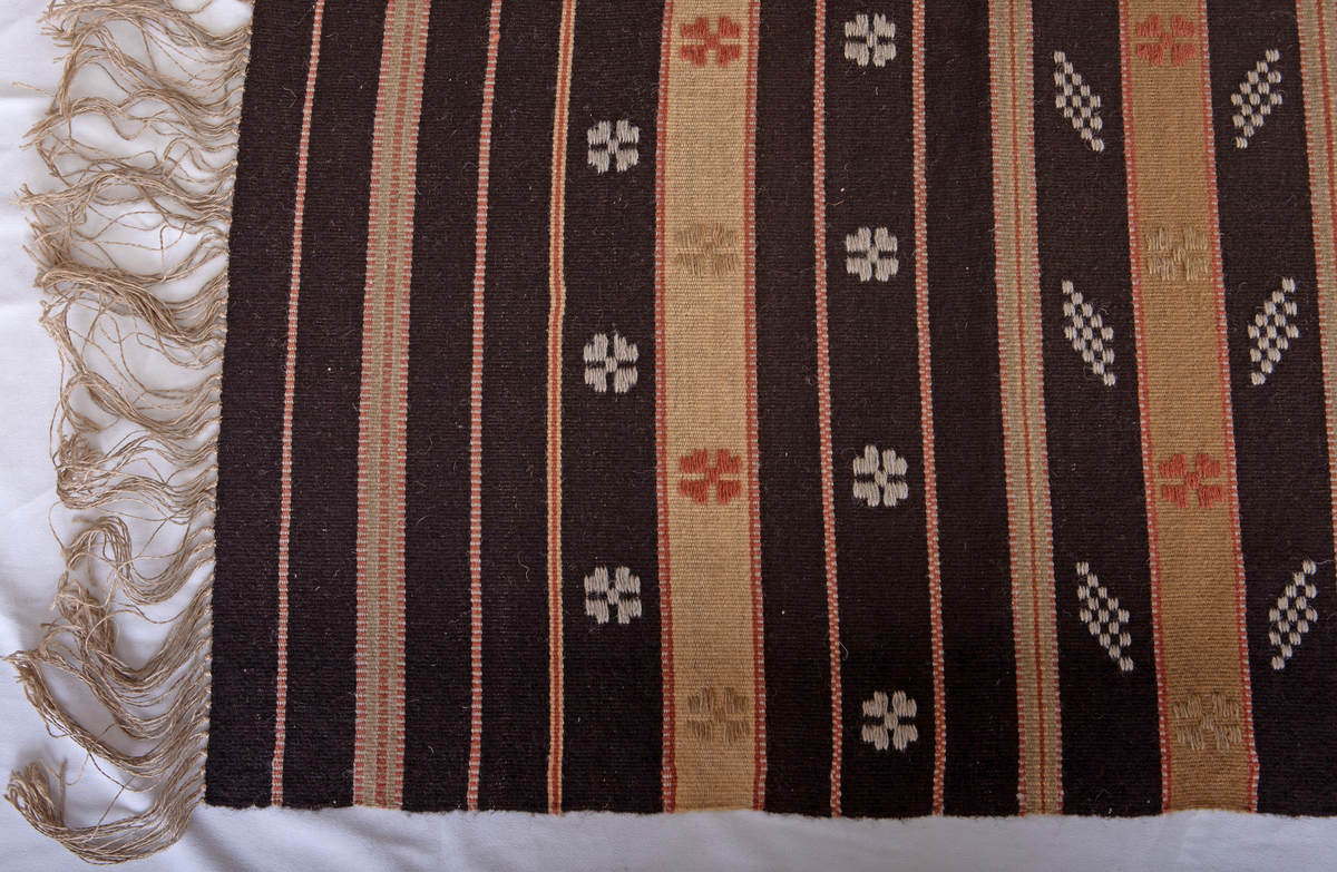 Nyvävd kopia efter gammalt fälltäcke. 
Inplockat mönster med ax och stjärnor

Reg. av: R.J. (Ruth Jonsson),  I.P. (Ingegerd Persson), B.Å. (Brita Åsbrink)