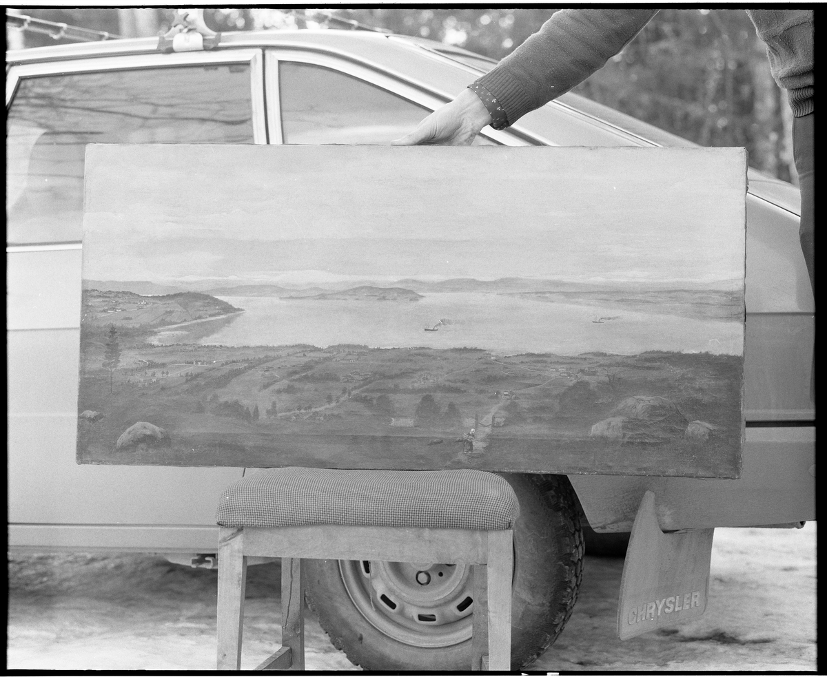 Maleri fra Balkeområdet i Østre Toten, med Sunnvika, Panengen, Mjøsa, og Helgøya. Malt i 1860-årene.