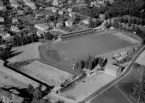 Flygfoto över Domnarvsvallen, Borlänge 1958.