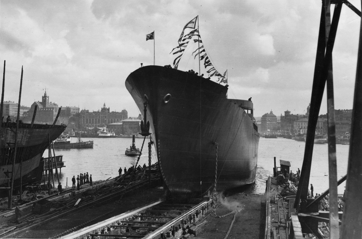Götaverken, Göteborg. Sjösättning av Washington Express den 29 juli 1933.