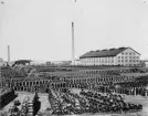 Rörfabriken i Höganäs, uppförd 1895, jämte lager av glaserade lerrör.