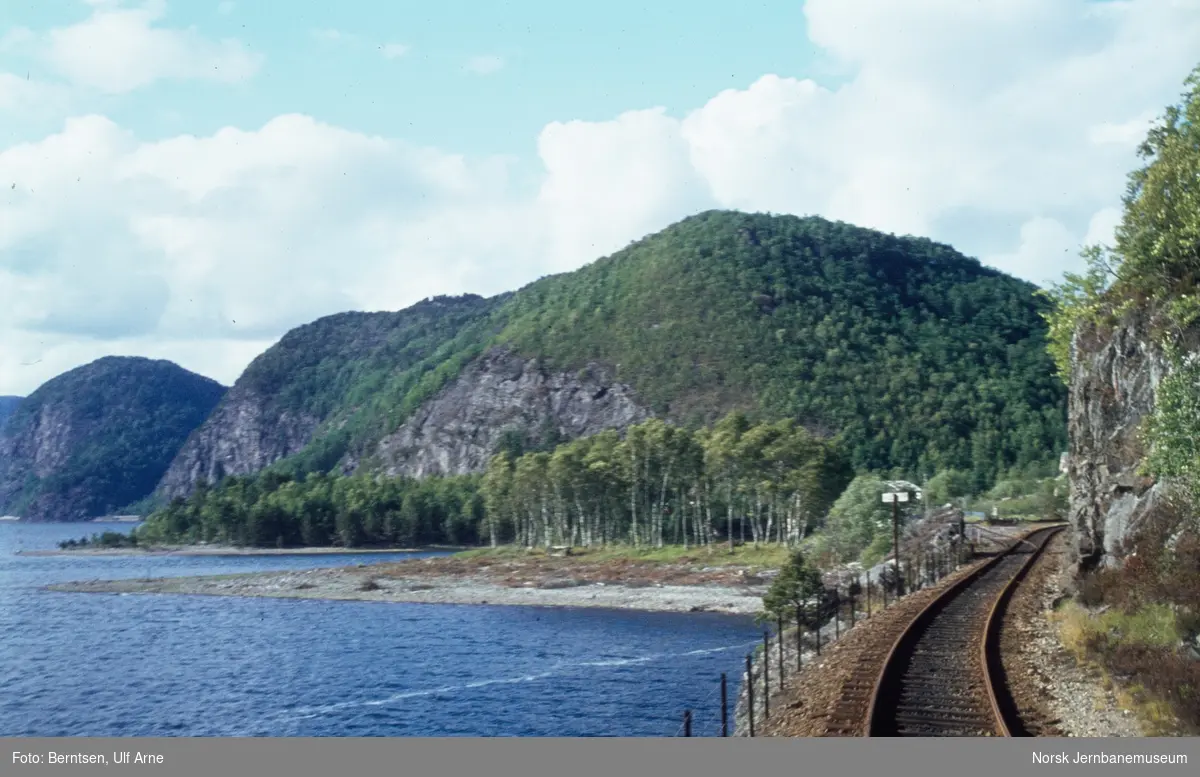 Underveis med persontog fra Flekkefjord til Sira på Flekkefjordbanen, her ved Sirnes holdeplass