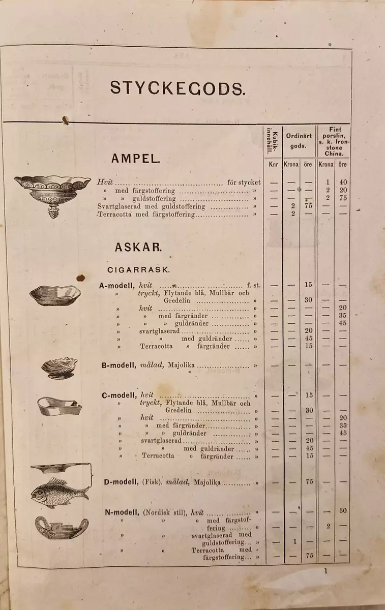 Priskurant för Gustafsberg. 98- sidig katalog.