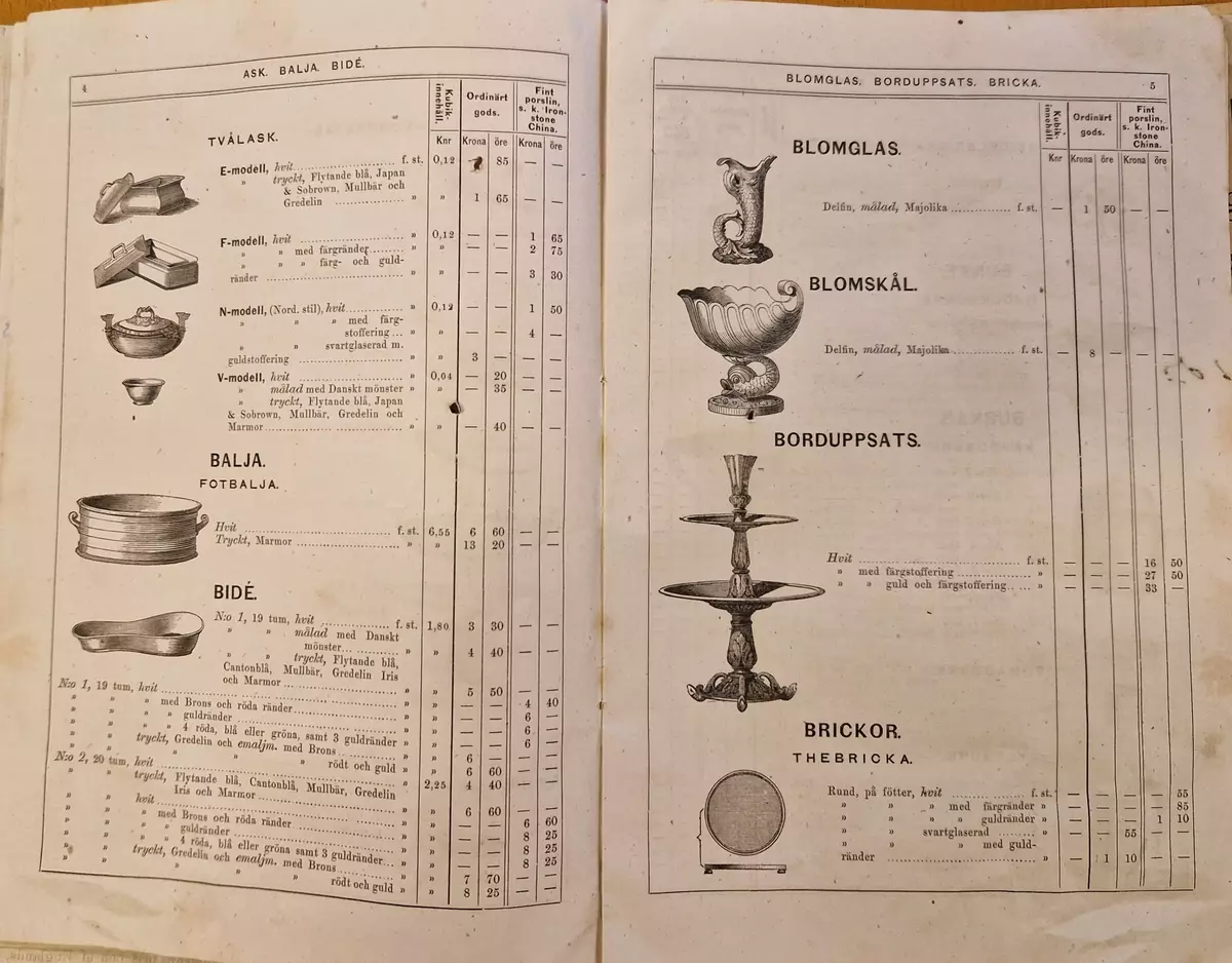 Priskurant för Gustafsberg. 98- sidig katalog.