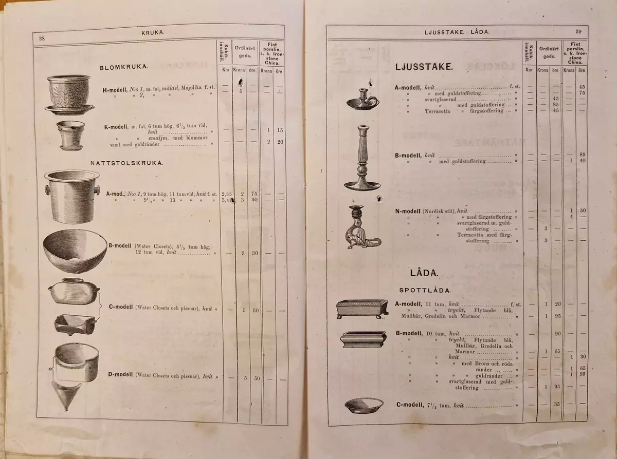 Priskurant för Gustafsberg. 98- sidig katalog.