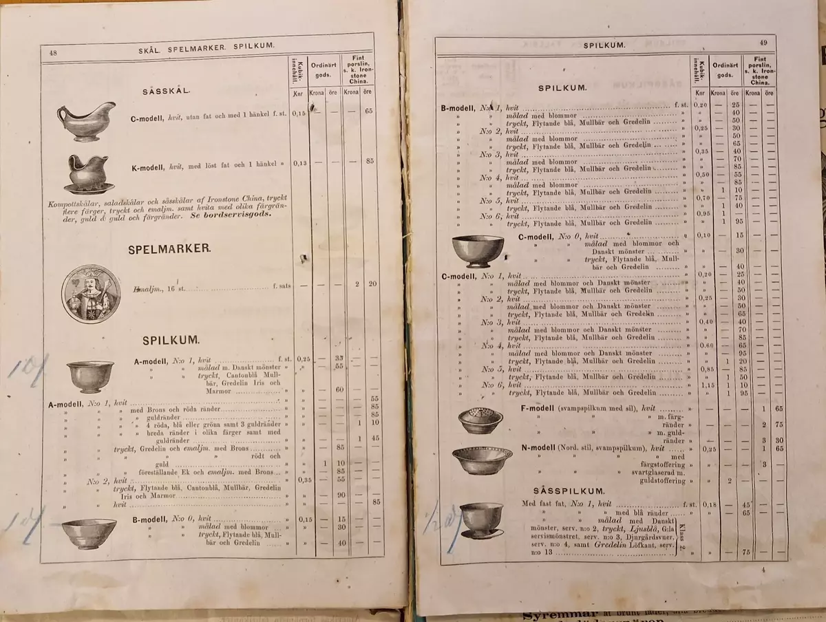 Priskurant för Gustafsberg. 98- sidig katalog.