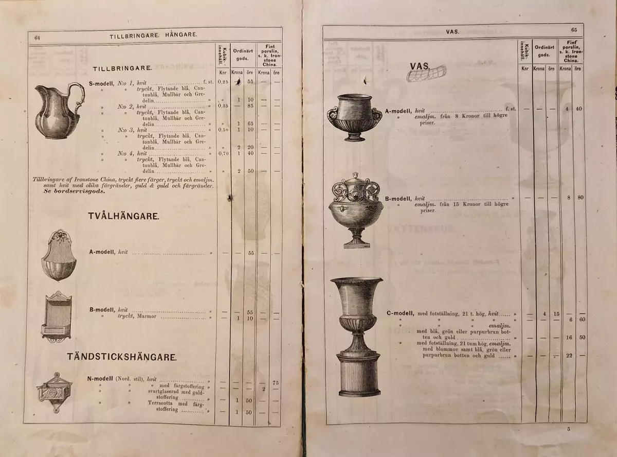 Priskurant för Gustafsberg. 98- sidig katalog.