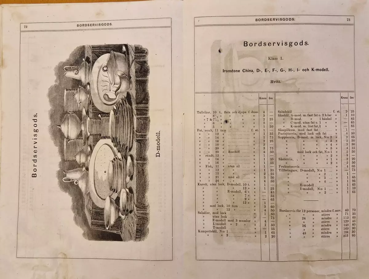 Priskurant för Gustafsberg. 98- sidig katalog.