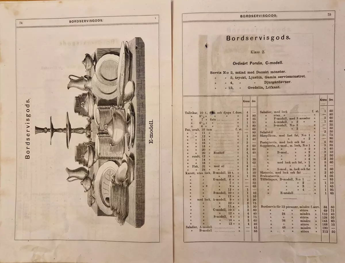 Priskurant för Gustafsberg. 98- sidig katalog.