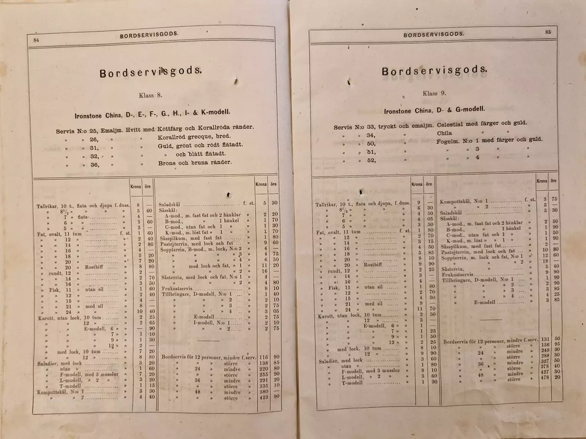Priskurant för Gustafsberg. 98- sidig katalog.