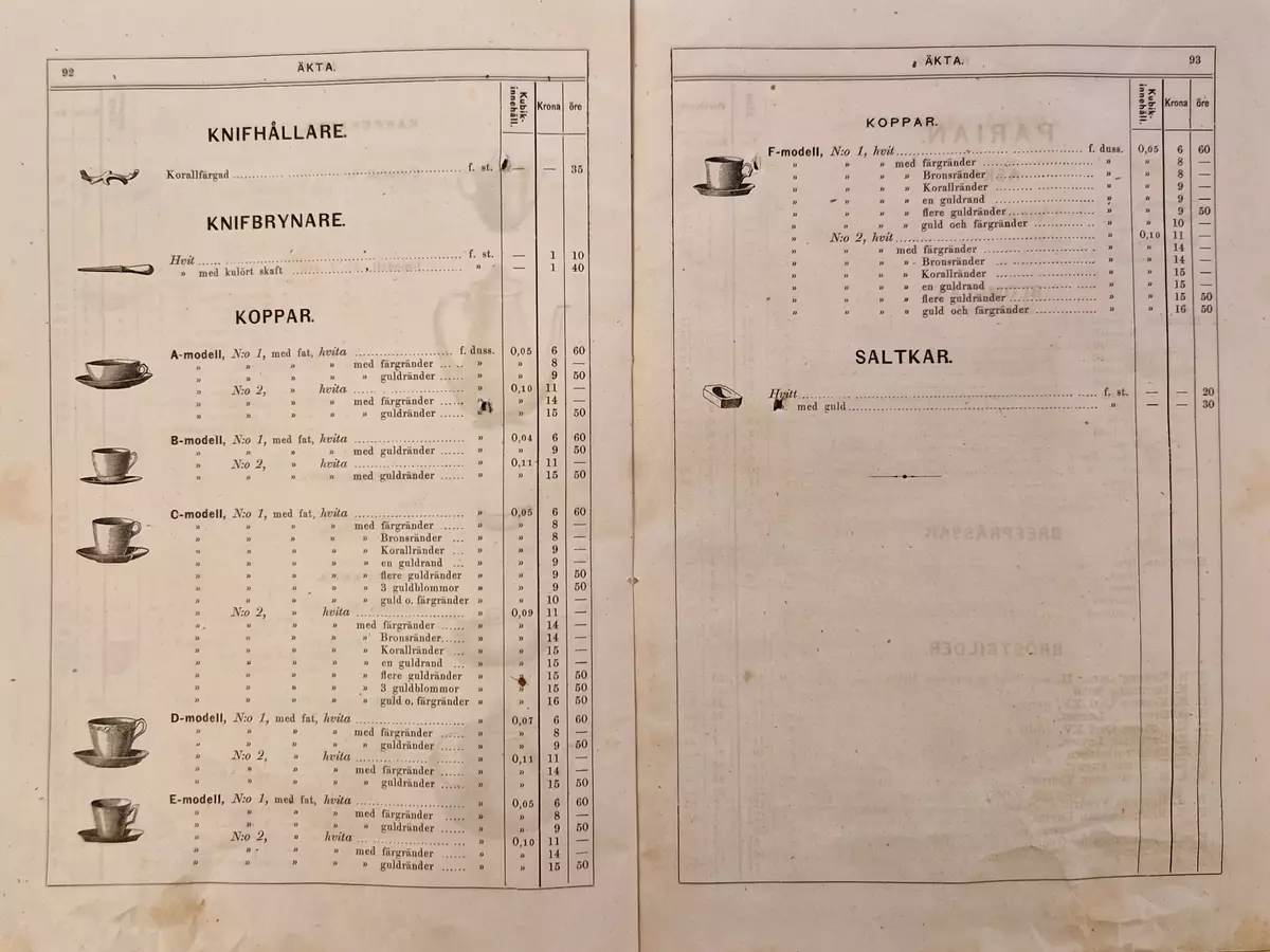 Priskurant för Gustafsberg. 98- sidig katalog.