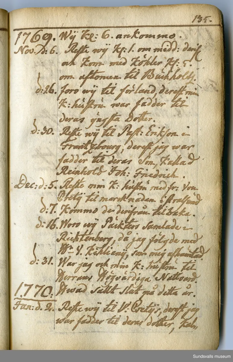 Dagbok. Anders Modée (1732-1800)

Anders Modée föddes i Stockholm. Han gjorde militär karriär och avslutade som kapten 1768. 
Anders Modée bosatte sig i Sundsvall där han arbetade som bränneriinspektor och förvaltare. Han avled i Tuna (Y).
Anteckningarna är bland annat från hans tjänstgöring i det pommerska kriget (1758–1760). I slutet av boken finns anteckningar från 1834–1840, av okänd hand.

Se länkad fil för komplett dagbok
