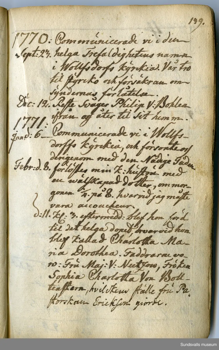 Dagbok. Anders Modée (1732-1800)

Anders Modée föddes i Stockholm. Han gjorde militär karriär och avslutade som kapten 1768. 
Anders Modée bosatte sig i Sundsvall där han arbetade som bränneriinspektor och förvaltare. Han avled i Tuna (Y).
Anteckningarna är bland annat från hans tjänstgöring i det pommerska kriget (1758–1760). I slutet av boken finns anteckningar från 1834–1840, av okänd hand.

Se länkad fil för komplett dagbok