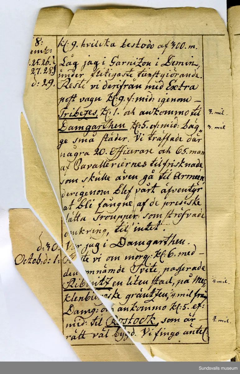Dagbok. Anders Modée (1732-1800)

Anders Modée föddes i Stockholm. Han gjorde militär karriär och avslutade som kapten 1768. 
Anders Modée bosatte sig i Sundsvall där han arbetade som bränneriinspektor och förvaltare. Han avled i Tuna (Y).
Anteckningarna är bland annat från hans tjänstgöring i det pommerska kriget (1758–1760). I slutet av boken finns anteckningar från 1834–1840, av okänd hand.

Se länkad fil för komplett dagbok
