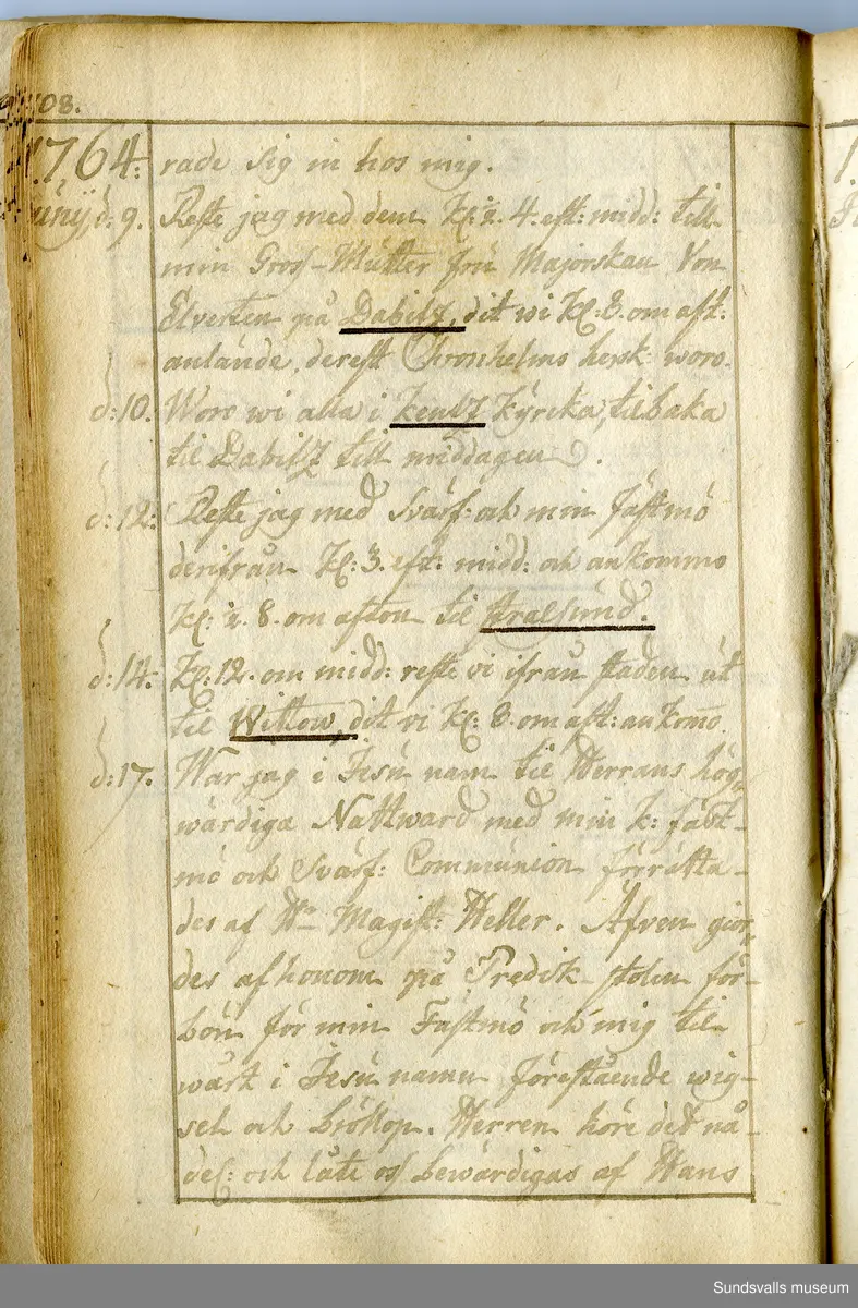 Dagbok skriven av Anders Modée (1732–1800). Modée gjorde militär karriär och avslutade som kapten vid sitt avsked 1768. 
Anteckningar är bland annat från hans tjänstgöring i det pommerska kriget (1758–1760).

I slutet av boken finns anteckningar från 1834–1840, av okänd hand.