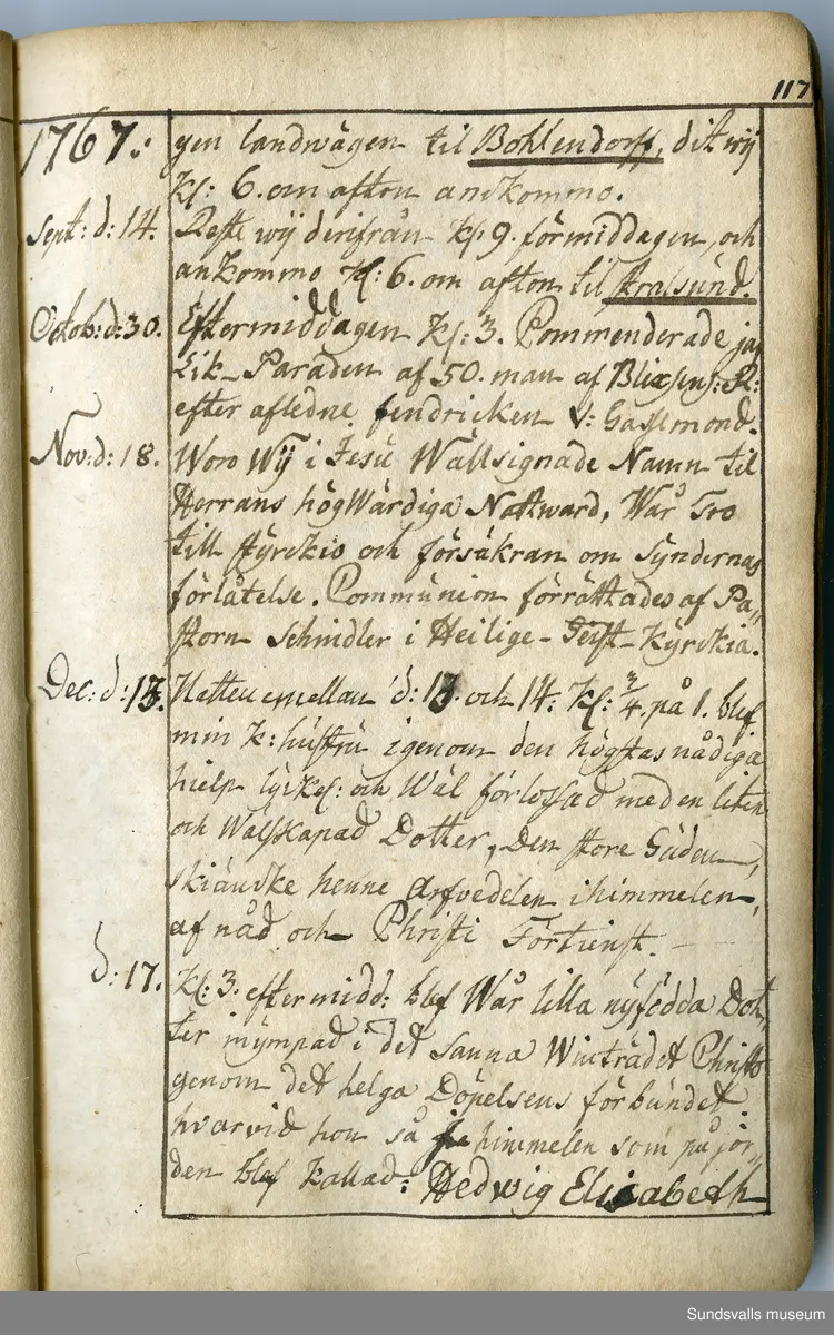 Dagbok. Anders Modée (1732-1800)

Anders Modée föddes i Stockholm. Han gjorde militär karriär och avslutade som kapten 1768. 
Anders Modée bosatte sig i Sundsvall där han arbetade som bränneriinspektor och förvaltare. Han avled i Tuna (Y).
Anteckningarna är bland annat från hans tjänstgöring i det pommerska kriget (1758–1760). I slutet av boken finns anteckningar från 1834–1840, av okänd hand.

Se länkad fil för komplett dagbok