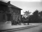 Ett sällskap vid Norsholms järnvägstation. Odaterad bild från omkring 1895.