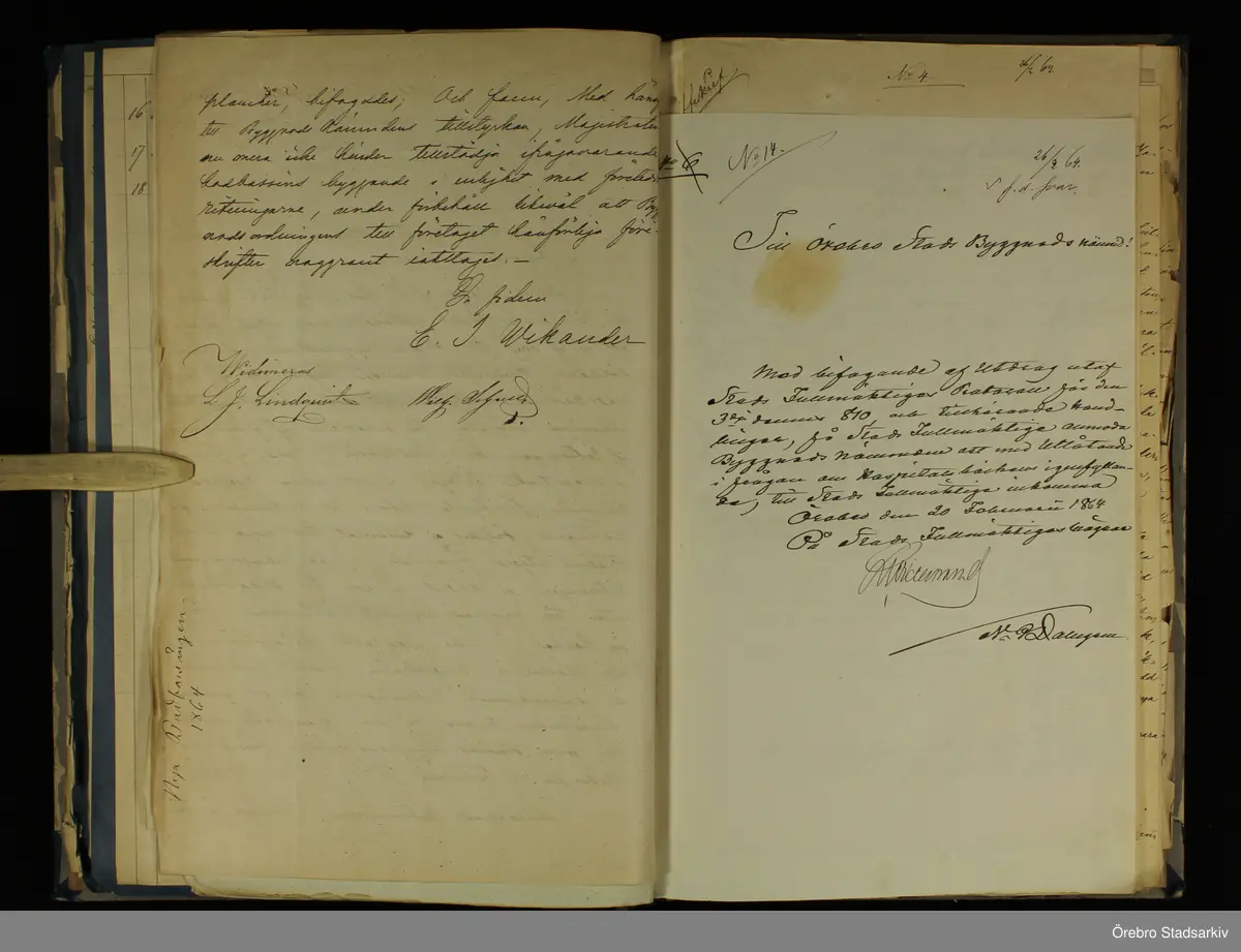 Örebro stad Byggnadsnämnden, 1864. Protokoll, § 5, bilaga 14