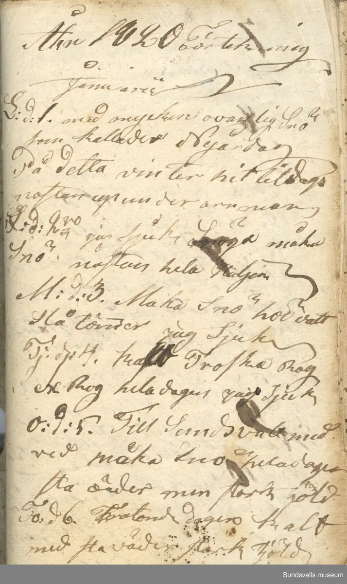 Anteckningarna är gjorda mellan 1817–1870 och rör främst de dagliga sysslorna på gården. 
Hindrich Ersson Åhlén föddes på ett mindre hemman i Söderåsen, Selånger. 1823 övertog han skötseln av gården.