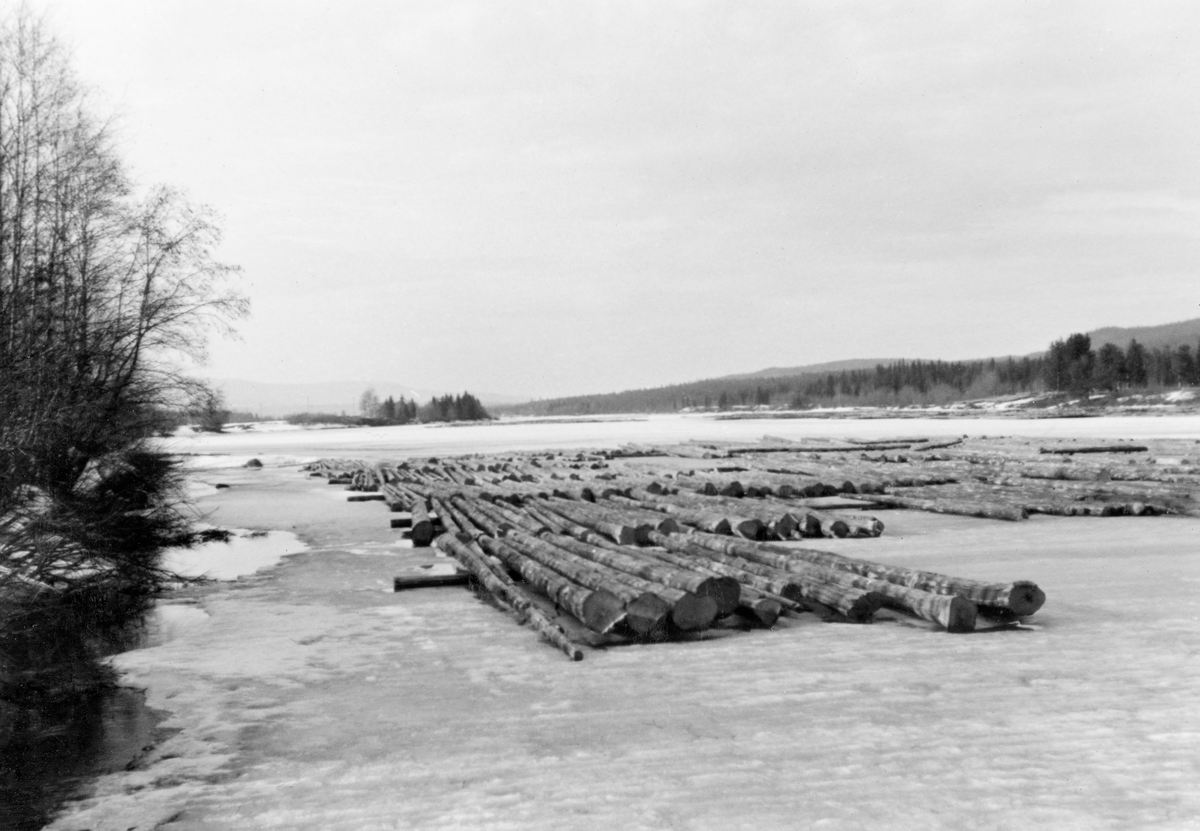 Tømmertillegging på elveisen på et sted som i Glomma fellesfløtingsforenings fotoalbum kalles «Torgerstuen». Torgerstue-navnet forekommer både i Elverum og Åmot. Da dette bildet ble innlemmet i Norsk skogmuseums samling mente registrator å vite at det var fra Elverum, der Torgerstua er et bruk som er fradelt garden Søndre Rustad i den nordre delen av kommunen. Fotografiet skal være tatt vinteren 1938. Det viser hvordan et tømmerparti var lagt i såkalte flakvelter på den snødekte isflata. Flakveltene besto av ett lag tømmerstokker som lå parallelt, men vinkelrett på to underlagsstokker. Underlagsstokkene skulle forebygge at tømmeret frøs ned i is og ble altfor fuktmettete etter eventuelle perioder med overvann. Fordelen ved denne tilleggingsmåten var at tømmeret ble veldig lett tilgjengelig for måling og merking. Her var det lett å se og kvalitetsvurdere hver enkelt stokk, med påfølgende «klaving» (diametermåling) og påslåing av kjøpermerker. Stokkene i flakveltene skulle ligge med de lengdemålene skogsarbeiderne hadde hogd på med romertall under apteringa oppovervendt, for å lette målernes arbeid. For å være noenlunde sikker på at tømmeret ikke ble altfor nedsnødd og nediset skulle det helst ikke legges tømmer i flakvelter for tidlig på vinteren.