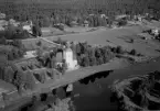 Flygfoto över kyrkan, Malung 1954.