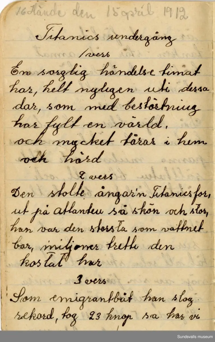 Dagbok skriven mellan åren 1919 och1920. 
Dagboken är skriven under Annas ungdomsår och handlar bland annat om biobesök, samvaro med vänner och arbete hemma på gården. Flera visor är också nedtecknade i boken.

Anna Johansson föddes på en bondgård i Byn, Torp. 
Hon arbetade som hushållerska, först hos sina föräldrar och senare hos syskon. Hon tillhörde Torp-Stöde missionsförsamlin