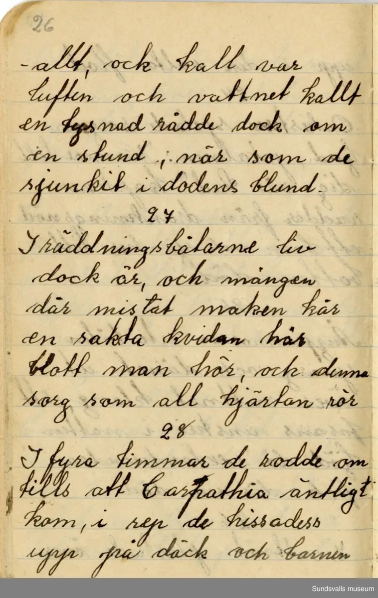 Dagbok skriven mellan åren 1919 och1920. 
Dagboken är skriven under Annas ungdomsår och handlar bland annat om biobesök, samvaro med vänner och arbete hemma på gården. Flera visor är också nedtecknade i boken.

Anna Johansson föddes på en bondgård i Byn, Torp. 
Hon arbetade som hushållerska, först hos sina föräldrar och senare hos syskon. Hon tillhörde Torp-Stöde missionsförsamlin