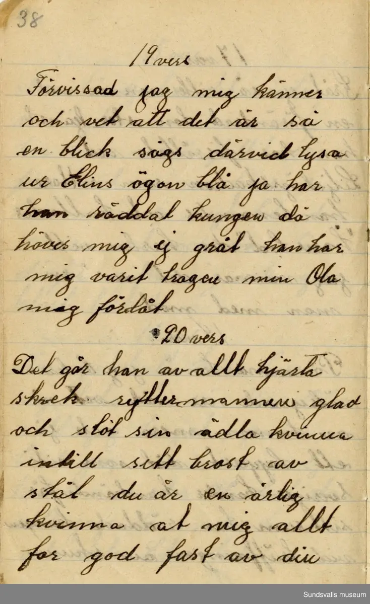 Dagbok skriven mellan åren 1919 och1920. 
Dagboken är skriven under Annas ungdomsår och handlar bland annat om biobesök, samvaro med vänner och arbete hemma på gården. Flera visor är också nedtecknade i boken.

Anna Johansson föddes på en bondgård i Byn, Torp. 
Hon arbetade som hushållerska, först hos sina föräldrar och senare hos syskon. Hon tillhörde Torp-Stöde missionsförsamlin