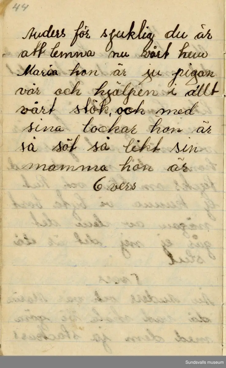 Dagbok skriven mellan åren 1919 och1920. 
Dagboken är skriven under Annas ungdomsår och handlar bland annat om biobesök, samvaro med vänner och arbete hemma på gården. Flera visor är också nedtecknade i boken.

Anna Johansson föddes på en bondgård i Byn, Torp. 
Hon arbetade som hushållerska, först hos sina föräldrar och senare hos syskon. Hon tillhörde Torp-Stöde missionsförsamlin