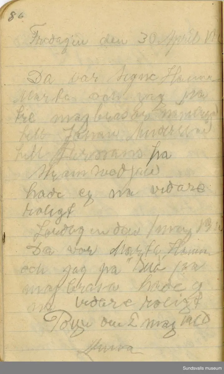 Dagbok skriven mellan åren 1919 och1920. 
Dagboken är skriven under Annas ungdomsår och handlar bland annat om biobesök, samvaro med vänner och arbete hemma på gården. Flera visor är också nedtecknade i boken.

Anna Johansson föddes på en bondgård i Byn, Torp. 
Hon arbetade som hushållerska, först hos sina föräldrar och senare hos syskon. Hon tillhörde Torp-Stöde missionsförsamlin