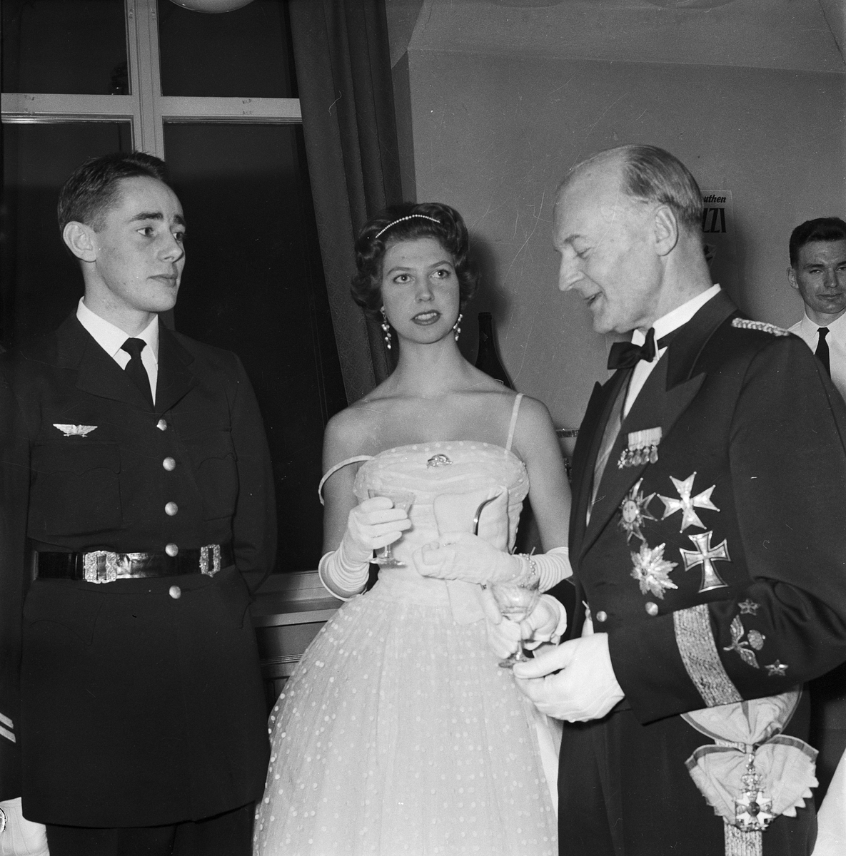 Flygare, F 16, kadettbal på Ärna med prinsessan Désirée som hedersgäst, Uppsala 1959