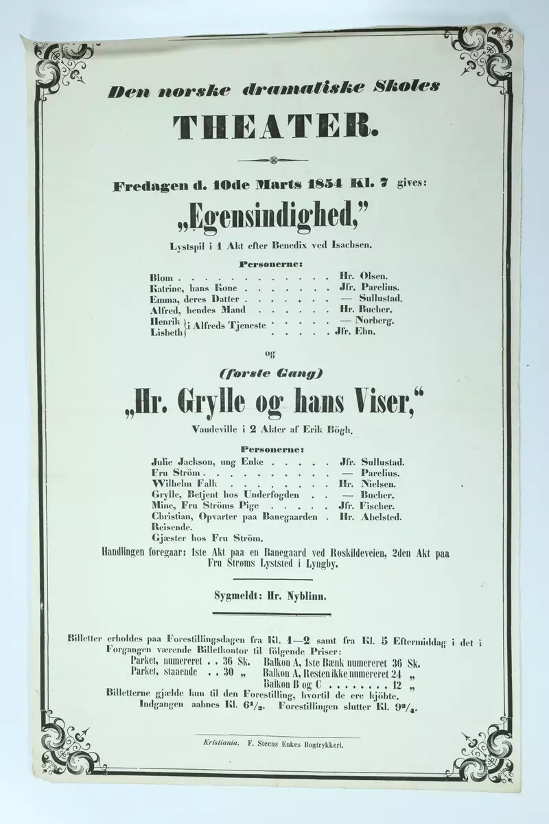 Konsertprogram frå boksamlinga til Ivar Aasen