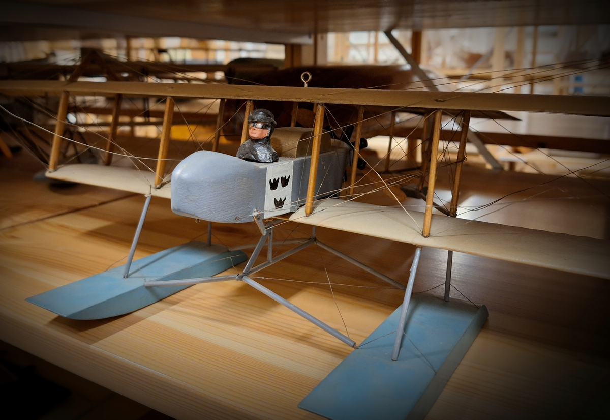 Flygplan, Farman HF 23. Enmotorigt biplan med två stora och breda samt en liten flottör. Vingarna smala, den övre nära dubbelt så lång som den andre. Vågformade akterkanter. Liten flygkropp med sittrum framtill och motor baktill.

Stjärtstycke gallerverk av metall med en mindre bäryta försedd med två horisontala roder. Ett vertikalt roder. I övre vingens yttre akterkanter två horisontalroder. Gråmålad med blå flottörer. Tre kronor å vingar och flygkropp, svensk örlogsflagg å vertikalrodret.