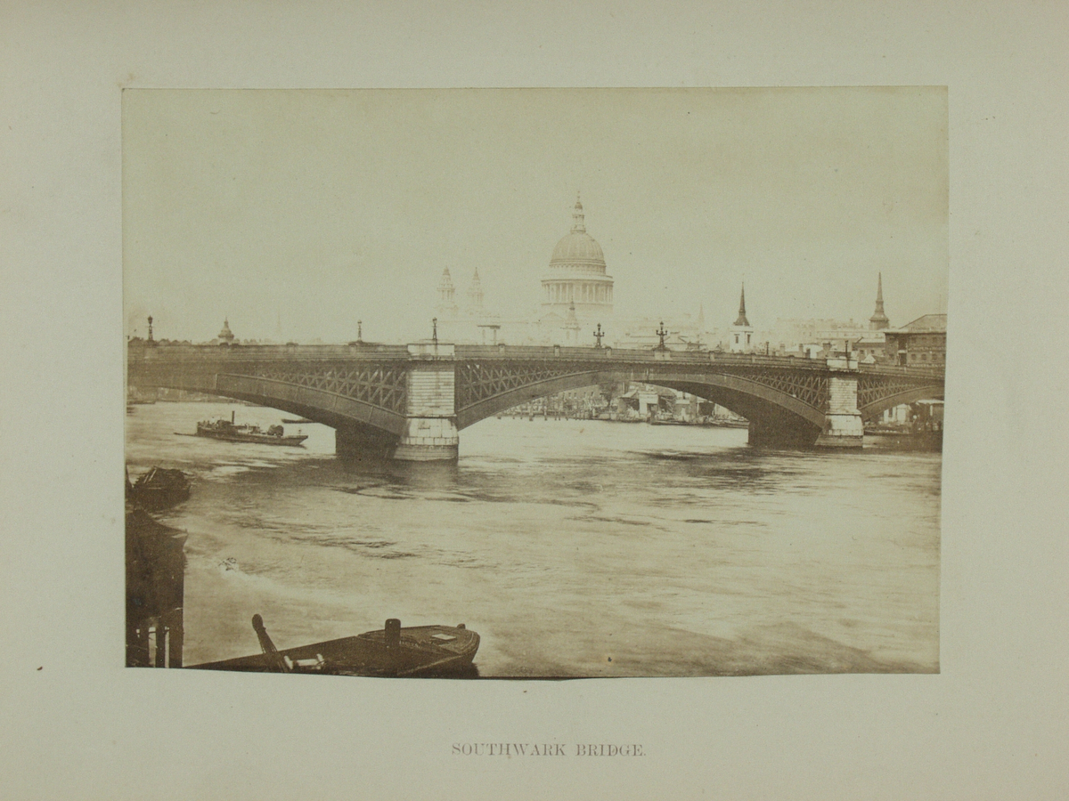 Bok med innlimte albuminfotografier fra elven Thames. Fotografert av Frances Frith. Den første utgaven av boken var illustrert med over 300 tresnitt, mens denne utgaven kom med 15 fotografier på 10 x 14 cm, og et ovalt fotografi på bokens omslag. Publisert av Aldred W. Bennett. virtue & Co. i 1869 kom 2. utg., men den gang publisert av Cassell, Petter and Galphin i London.